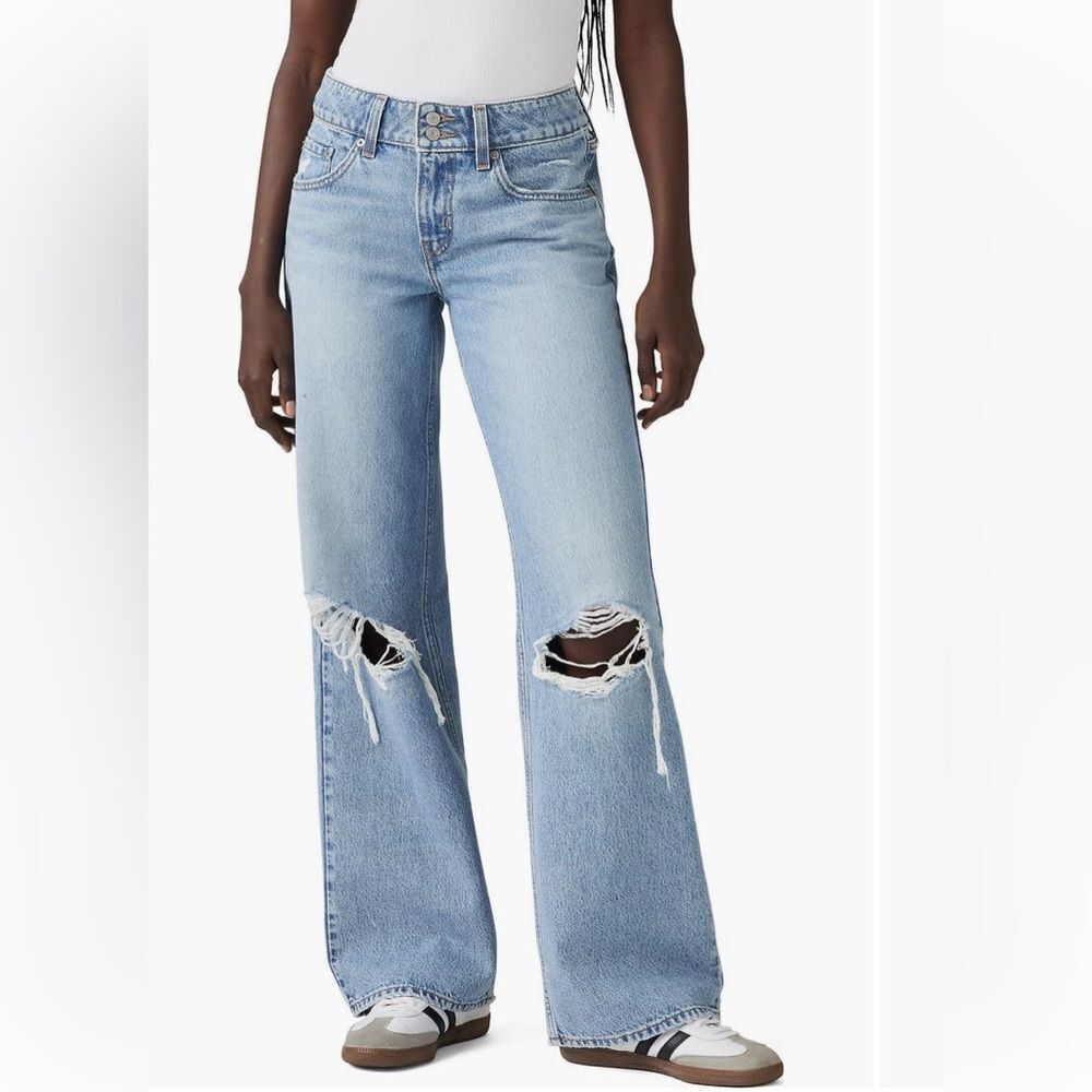 LEVIS Jeans NWT Super Low Loose Ripped Wide Leg 90s Y2K Cotton Blue Size 24